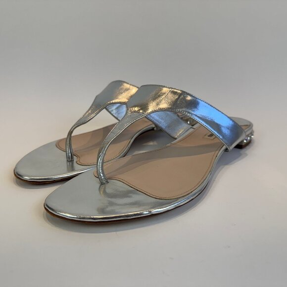 Miu Miu Metallic Silver Sandals with Rhinestone Heel Design, Size 41 EU - Picture 2 of 16